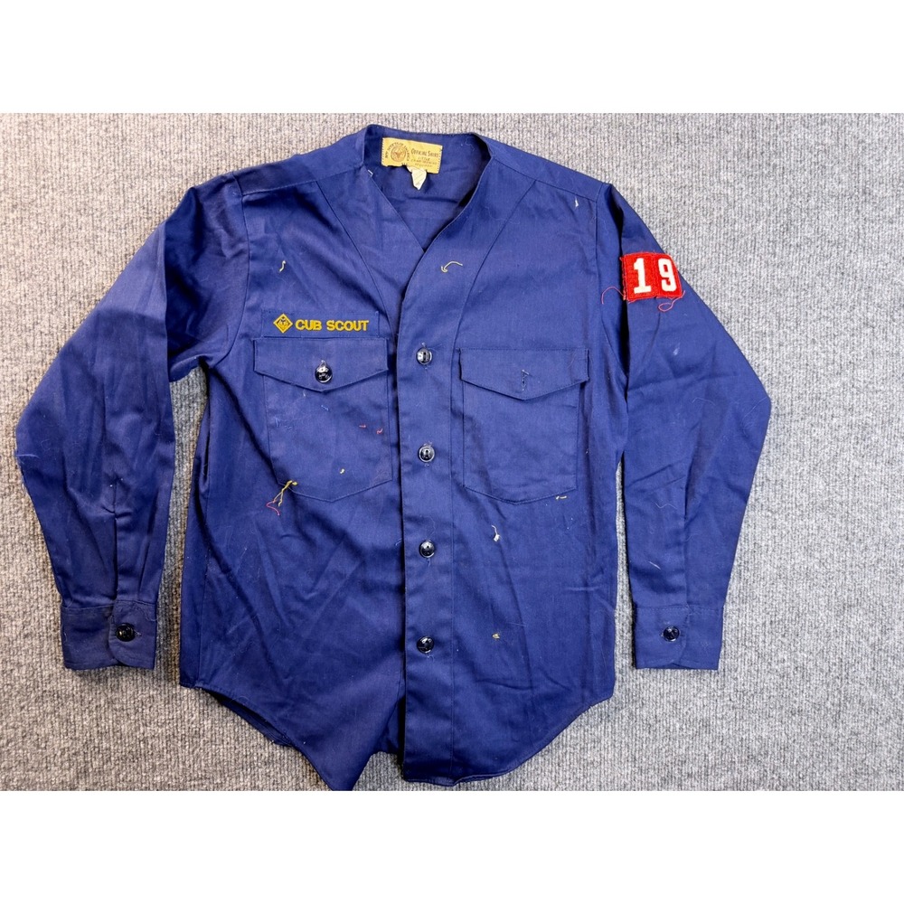 Vintage Boy Scouts of America Cub Scout Shirt Blue USA Made Size 12 Uniform Y2K